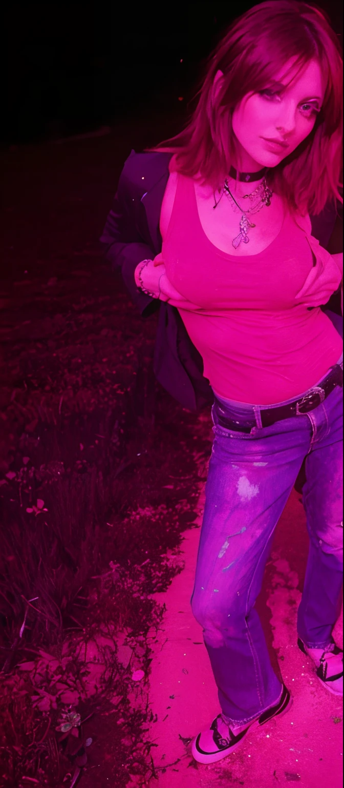 menino cheio, linda mulher cyberpunk, tatuagens totalmente nuas por todo o corpo, cabelo curto rosa na moda, glasses, neon city accent gradient background with particles, efeito bokeh, Show your electric and charismatic nature, Lindas pernas