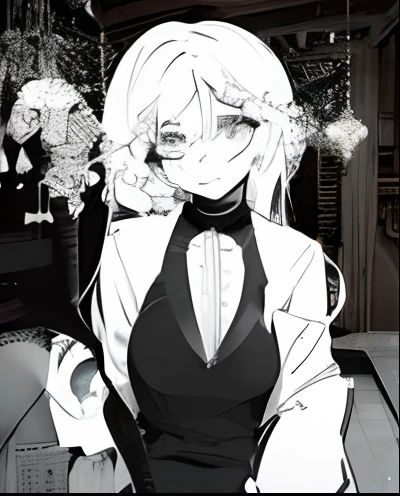 (hyperrealistic), (illustration), (high resolution), (8K), (extremely detailed), (best illustration), (beautiful detailed eyes), (best quality), (ultra-detailed), (masterpiece), ( wallpaper), (detailed face), solo, 1 girl, white wavy hair, korean, heterochromic eyes, small moles under the eyes, loose white shirt, yoga pants, big breasts, long legs, tight abs, camel toes, dynamic pose