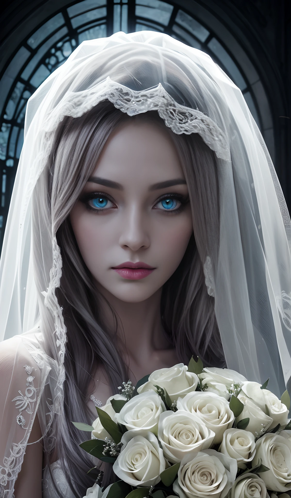 Alessandra Ambrosio, wearing veil bride costume transparent. professionally retouched, soft lighting, realistic, smooth face, perfect eyes, sharp focus on eyes, 8 k, high definition, insanely detailed, intricate, elegant. in a natural background.