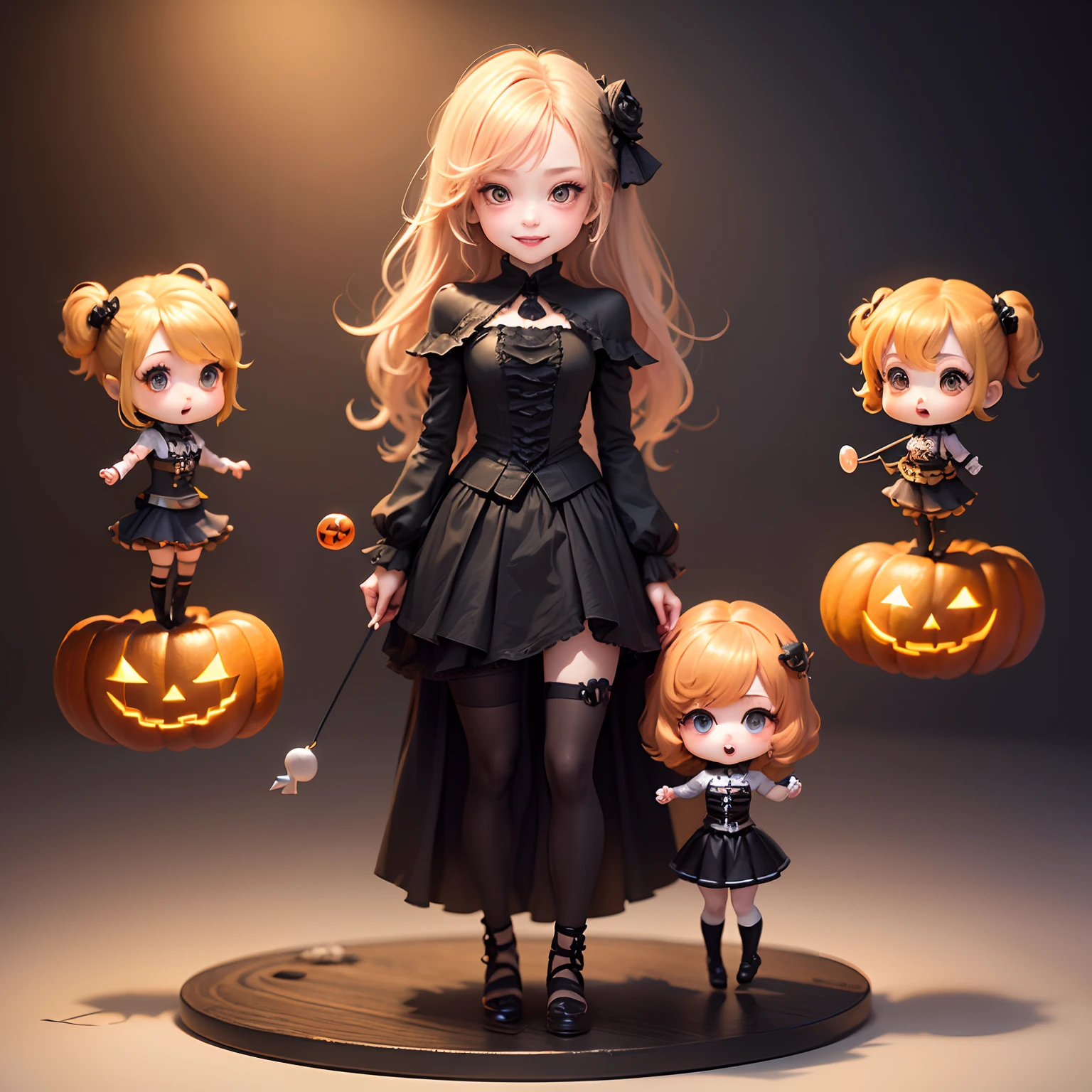 masterpiece、top-quality、ultra-detailliert、(Chibi Chara's Daughter:1.2)、Halloween、Horror Lollipop Candy、skull、skull、(sculls:1.3)、Open your mouth and smile、Full-body standing figure、a blond