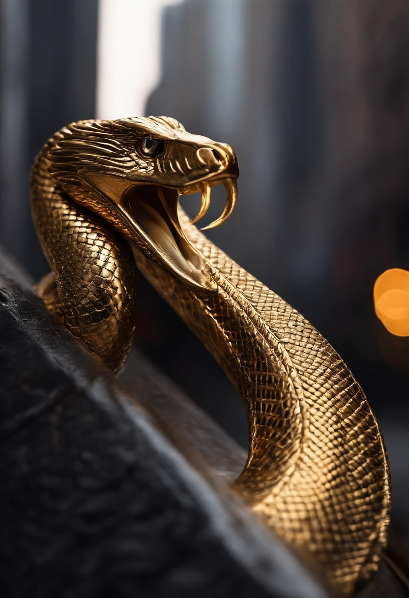 Create a logo with a gold cobra and a dark NYC Stoke Exchange front in the background