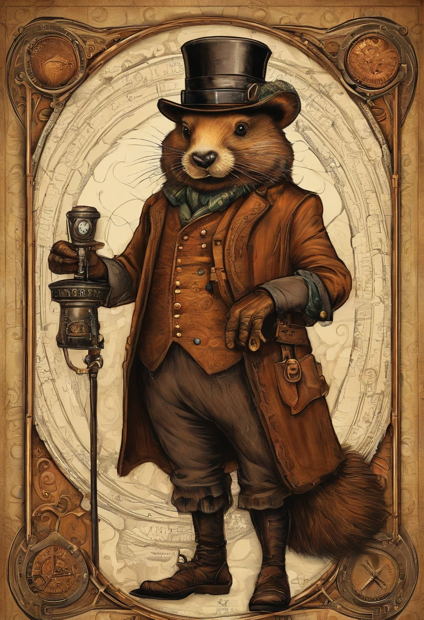 There's a beaver wearing a Steam Punk hat and holding a pipe., menina Steampunk, usando trajes Steampunk, menina inventora Steampunk, (Steampunk), ( Steampunk ), estilo Steampunk, Steam-punk, Steampunk Fiction, Steampunk, fantasia Steampunk, estilo de fantasia Steampunk, arte Steampunk, arte digital Steampunk, roupas Steampunk