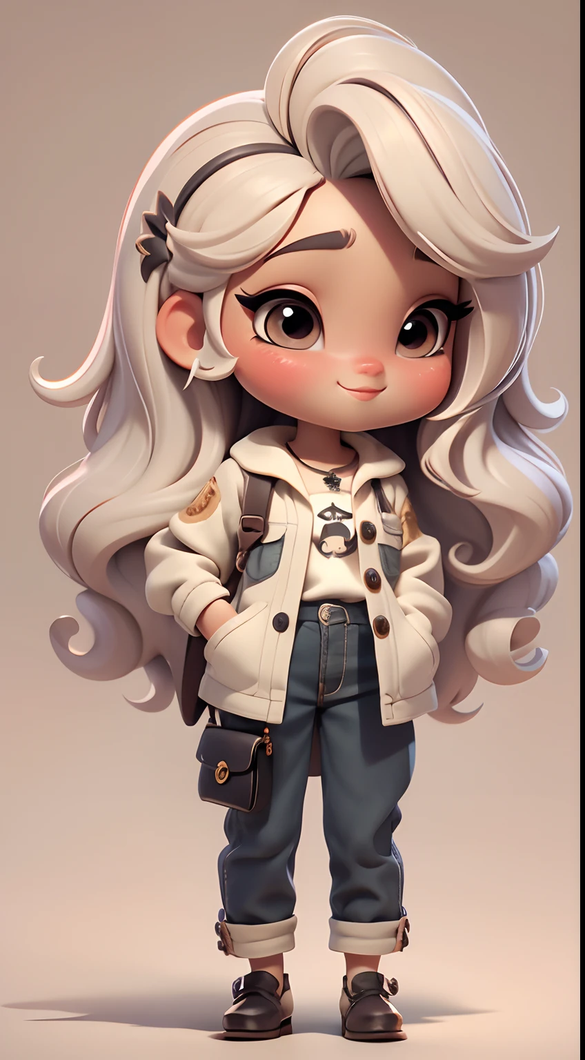 Create a series of cute chibi style dolls with a cute safari theme, each with lots of detail and in an 8K resolution. All dolls should follow the same solid background pattern and be complete in the image, mostrando o (corpo inteiro, incluindo as pernas: 1.5)
Boneca Mini Safari: Chame-a de Marina. Ela deve ter cabelo tom preto. Seus olhos devem ser grandes e expressivos, with long eyelashes and rosy cheeks. Sorriso delicado e branco. Marina deve estar vestida com uma jaqueta, Camiseta, Ornate safari pants and accessories. She must hold safari accessories. Certifique-se de adicionar detalhes nas roupas, such as buttons and pockets, sapato bonito
Certifique-se de adicionar sombras, texturas e detalhes nos cabelos, roupas, Safari utensils, to make them even more adorable and charming.