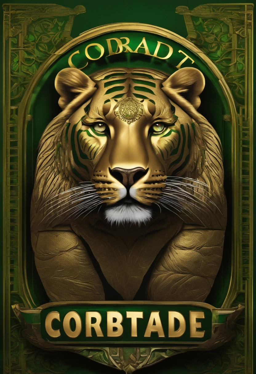 Erstelle mir ein Logo mit einer goldenen Kobra , der Hintergrund sollte eine Dunkle Weltkugel sein , place a green lettering with the text "Cobratrade" auf das Bild