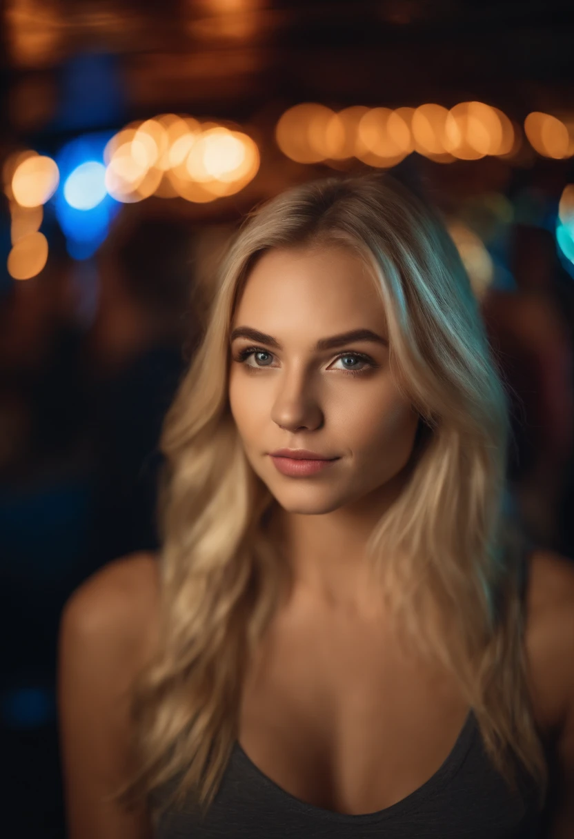 RAW UHD portrait photo of a 20-year-old blonde walking down a dark alley, large natural breasts, city at night, (topless:1.2), detailed, beautiful eyes with high detail (looking at the camera), SLR lighting, SLR camera, ultra-quality, sharpness, depth of field, Fujifilm XT3, crystal clear, beautiful face, sharp focus, street lamp, neon lighting, bokeh (dimly lit), night, (night sky), detailed skin pores, complex eye details, large natural breasts