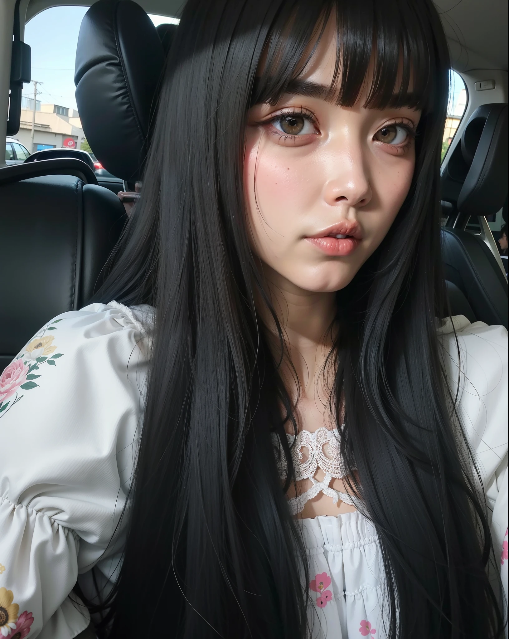 de Araffe com cabelo preto longo sentado em um carro, Ulzzang, Ela tem cabelo preto com franja, O corte Hime, Sui Ishida com cabelo preto, preto hime corte cabelo, Jaeyeon Nam, Chiho, Shikami, Jinyoung Canela, com franja, cabelo arrumado com franja, meninao-fino-cara, Sakimichan