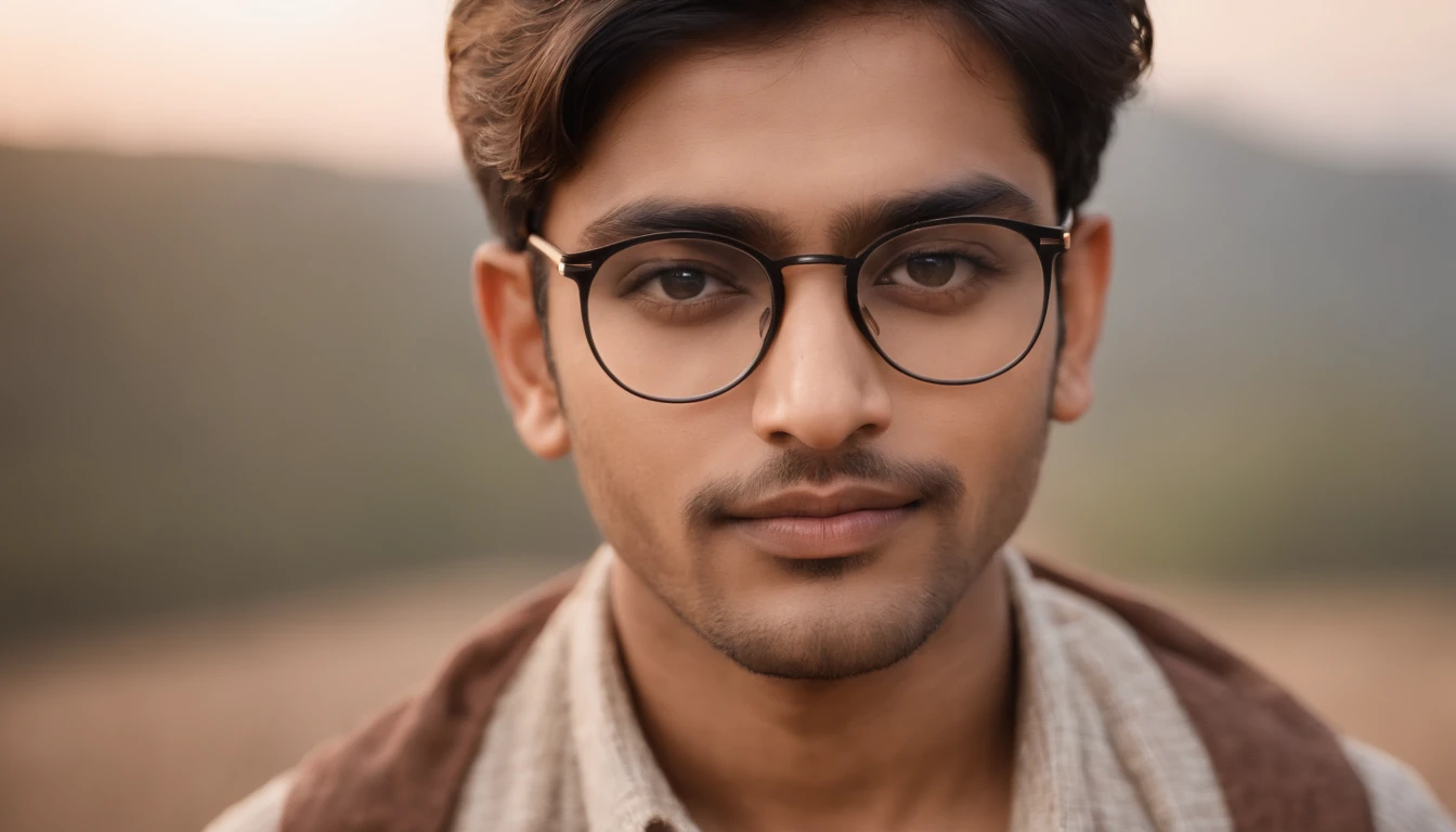 Indian man,20 years of age, spectacles, looking at the camera,cute,smart, realistic,8k,hyper realistic