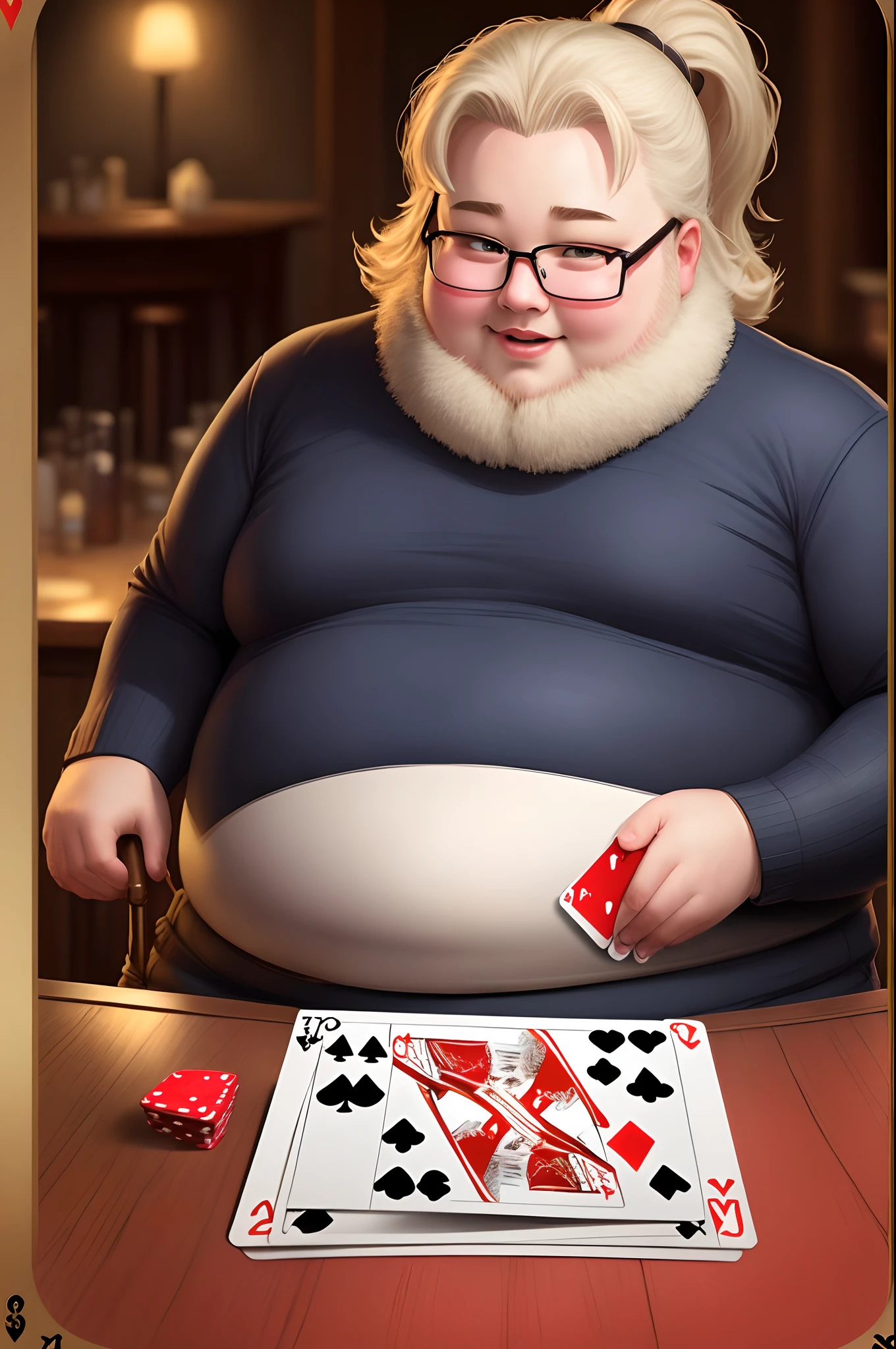 Fat man nerd and beauty play card game