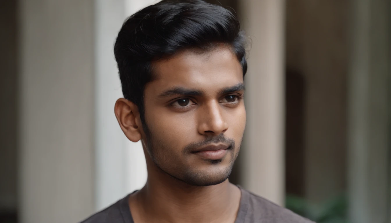 sri lankan man,26 years of age, , looking at the camera with upper body showing,cute,smart, gym toned body, realistic,8k,hyper realistic