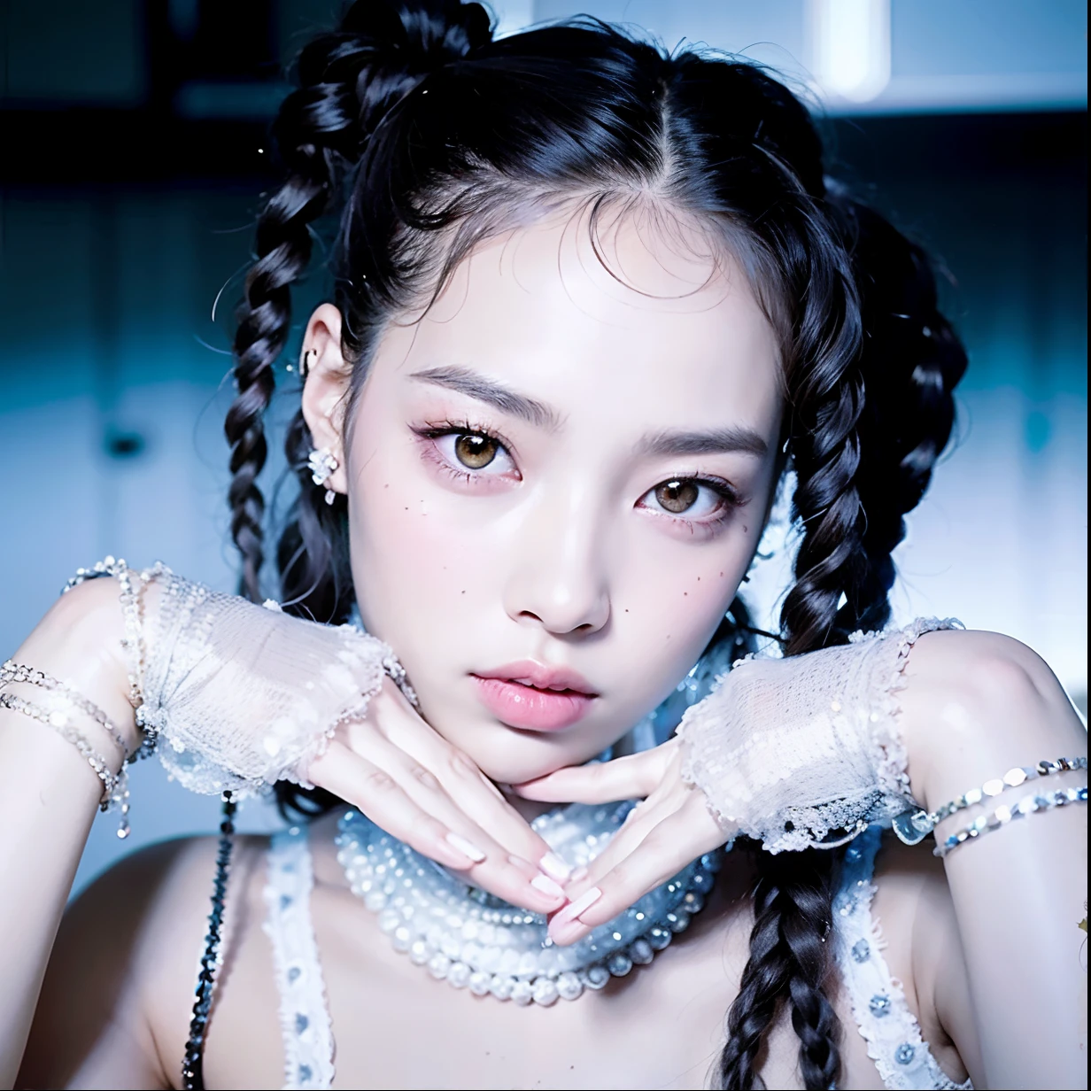mujer con el pelo largo y un collar de perlas posando para una foto, Blackpink Jennie, Retrato de Jossi de Blackpink, Jossi de Blackpink, peinado de coletas, Lalisa Manobal, Lalisa Manoban de Blackpink, E - Chica, e-chica, con coletas negras, Dos coletas peinado, Sha Xi, mu pan