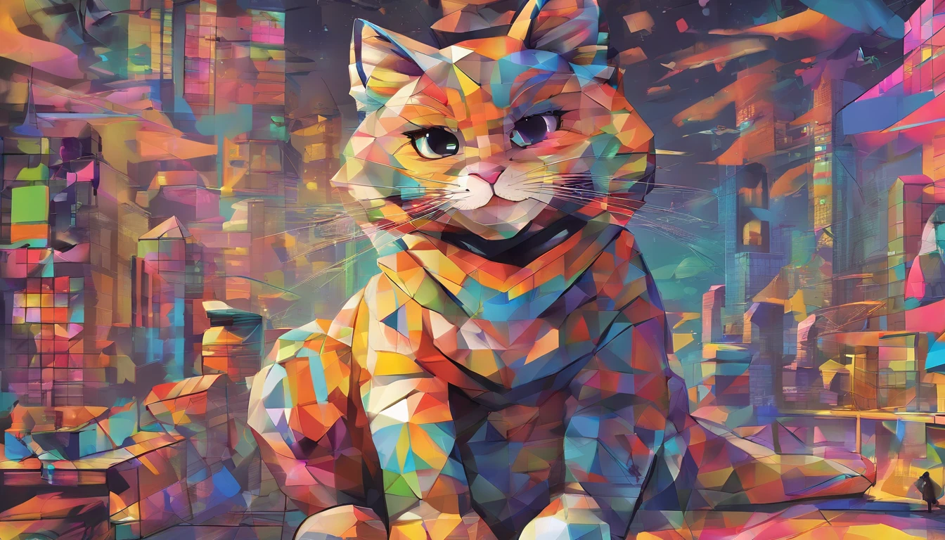 (gato siames  ),(Mejor pose),(best angle), (Better expression), Eduardo Kobra acolchoamento ,multidimensional geometric wall PORTRAIT, arte, Chibi,yang08k, hermoso, Colorante,