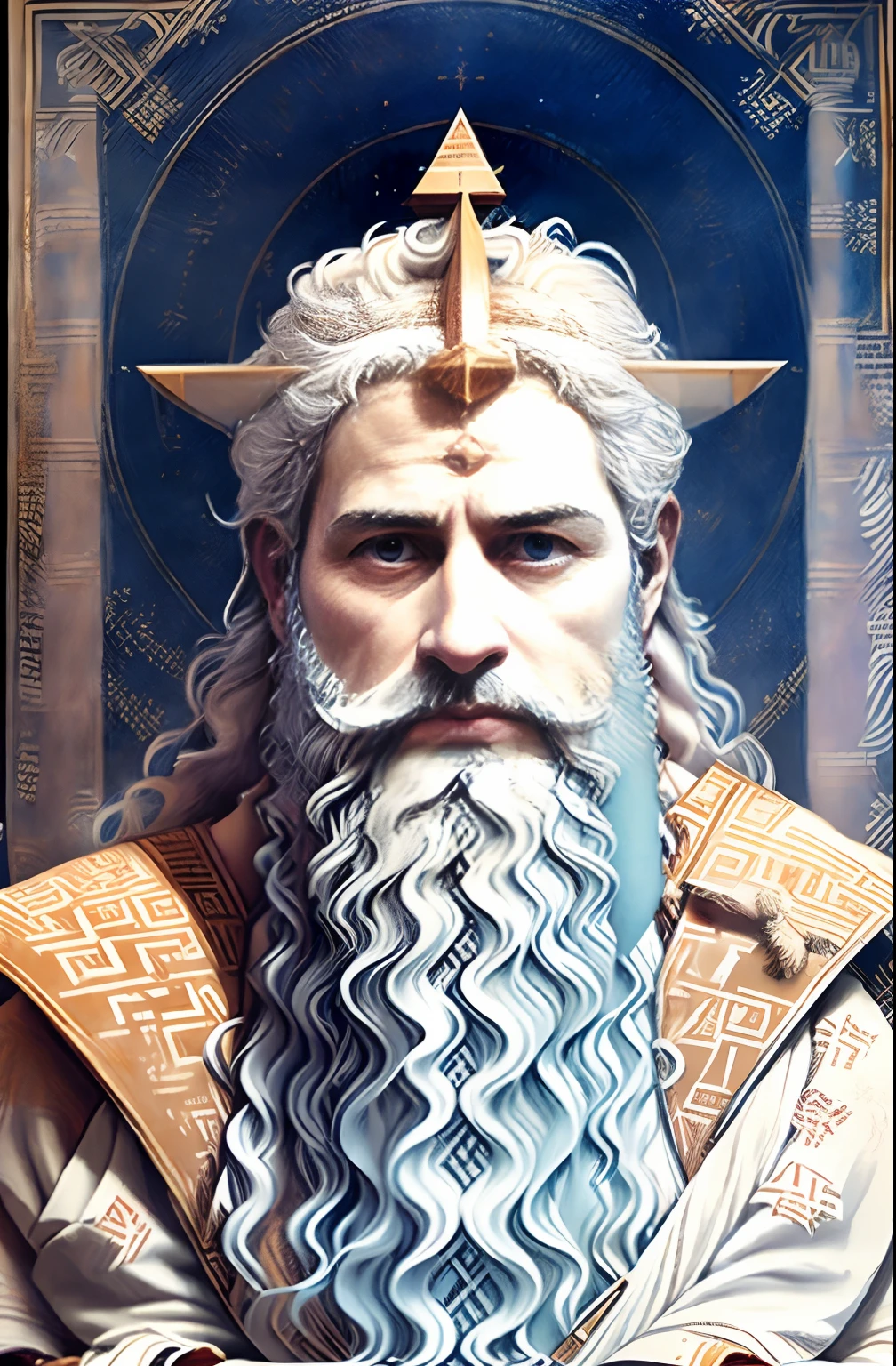 (( Pythagoras )) a painting of a man with a beard and a white robe, hermes trismegistus, archimedes, inspired by Theophanes the Greek, pythagorean theorem, gregory euclide, masonic art, inspired by Cedric Seaut (Keos Masons), by Theophanes the Greek, theophanes