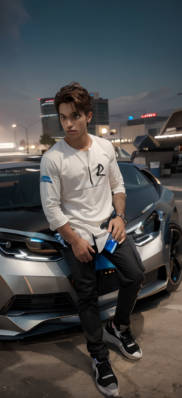 The boy handsome car photoshot nice eye futuristic background, realistic 8k Ultra realistic hd