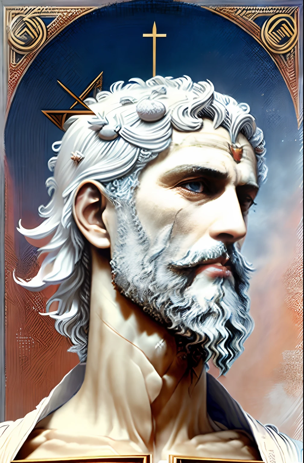 (( Pythagoras )) a painting of a man with a beard and a white robe, hermes trismegistus, archimedes, inspired by Theophanes the Greek, pythagorean theorem, gregory euclide, masonic art, inspired by Cedric Seaut (Keos Masons), by Theophanes the Greek, theophanes