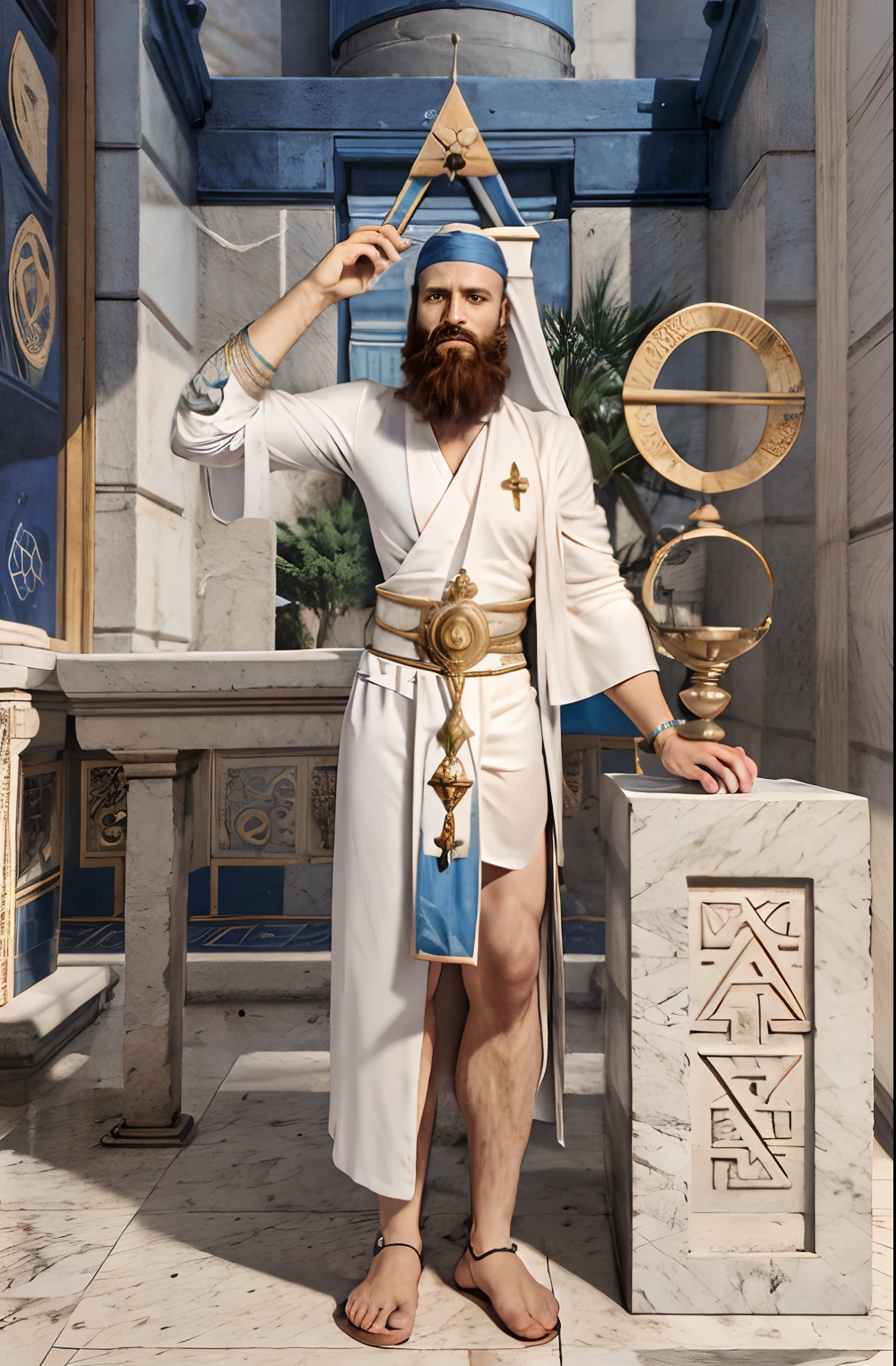 (Pythagoras ) a painting of a man with a beard and a white robe, hermes trismegistus, archimedes, inspired by Theophanes the Greek, pythagorean theorem, gregory euclide, masonic art, inspired by Cedric Seaut (Keos Masons), by Theophanes the Greek, theophanes