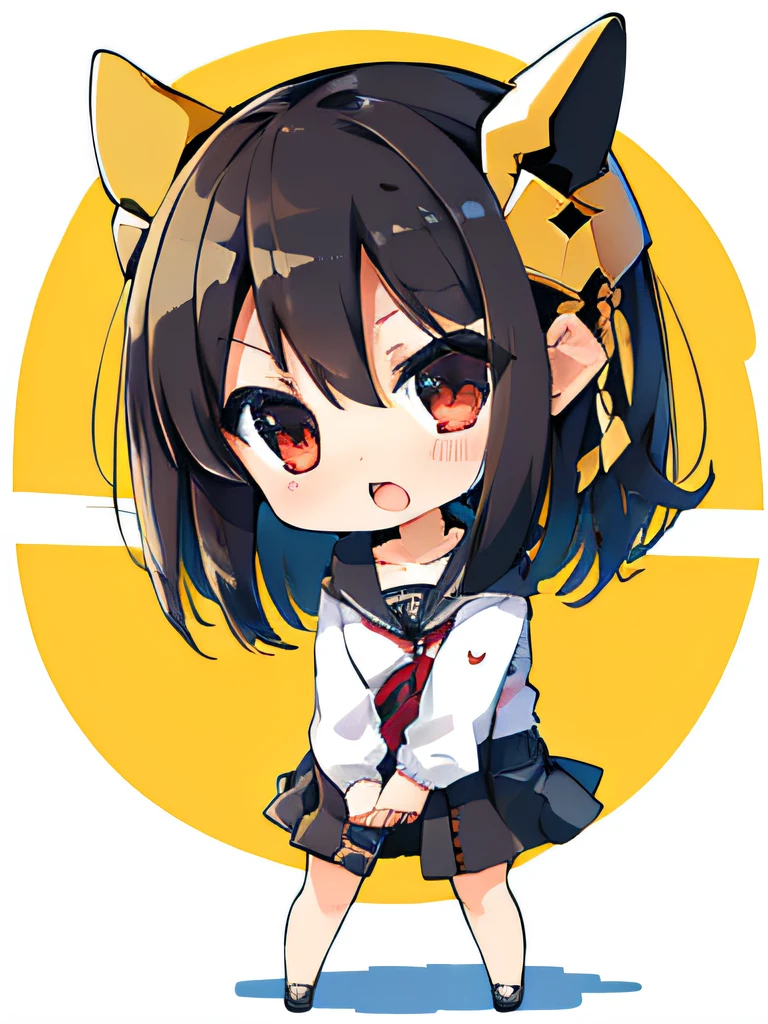 (masutepiece, Best Quality:1), 1girl in, Solo, Chibi, White background,Dark hair