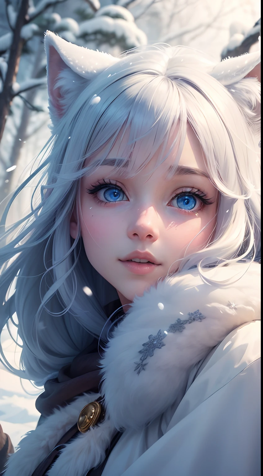 (best quality,4k,8k,highres,masterpiece:1.2),ultra-detailed,(realistic,photorealistic,photo-realistic:1.37),anthropomorphic husky,expressive eyes,fluffy fur,adorable face,snowy background,proud posture,playful expression,happy tail,detailed whiskers,curly ears,captivating gaze,vivid blue eyes,nature-inspired,stylized rendering,soft lighting,pastel color palette,artistic illustration style,winter atmosphere,subtle shadows,wisps of falling snow,contrast between warmth and cold,dreamy atmosphere,snowflakes dancing in the air,dramatic sense of depth,immersive experience,majestic presence,delicate details,harmonious composition,carefully crafted,emotional connection,unique character,whimsical interpretation,enchanted forest setting,magical aura