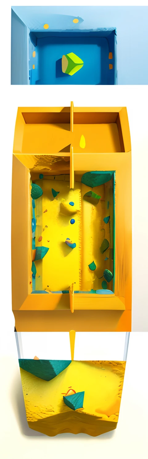 High-resolution image quality, bordas pretas, Predominance of yellow colors, laranja e azul, sem logomarcas, linhas pretas entre as cores