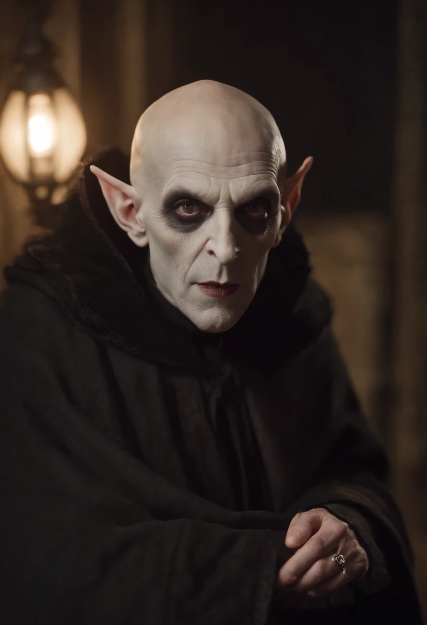 Foto RAW, Melhor, master part, best quality, alta qualidade, extremamente detalhado (assustador macho Nosferatu vampiro lorde: 1.3), vampiro mais velho, presas longas, pale skin, vestindo um uniforme de futebol vermelho e amarelo, best quality, Cinematic lighting, foco nítido, photo-realistic, ultra-realistic, 8k