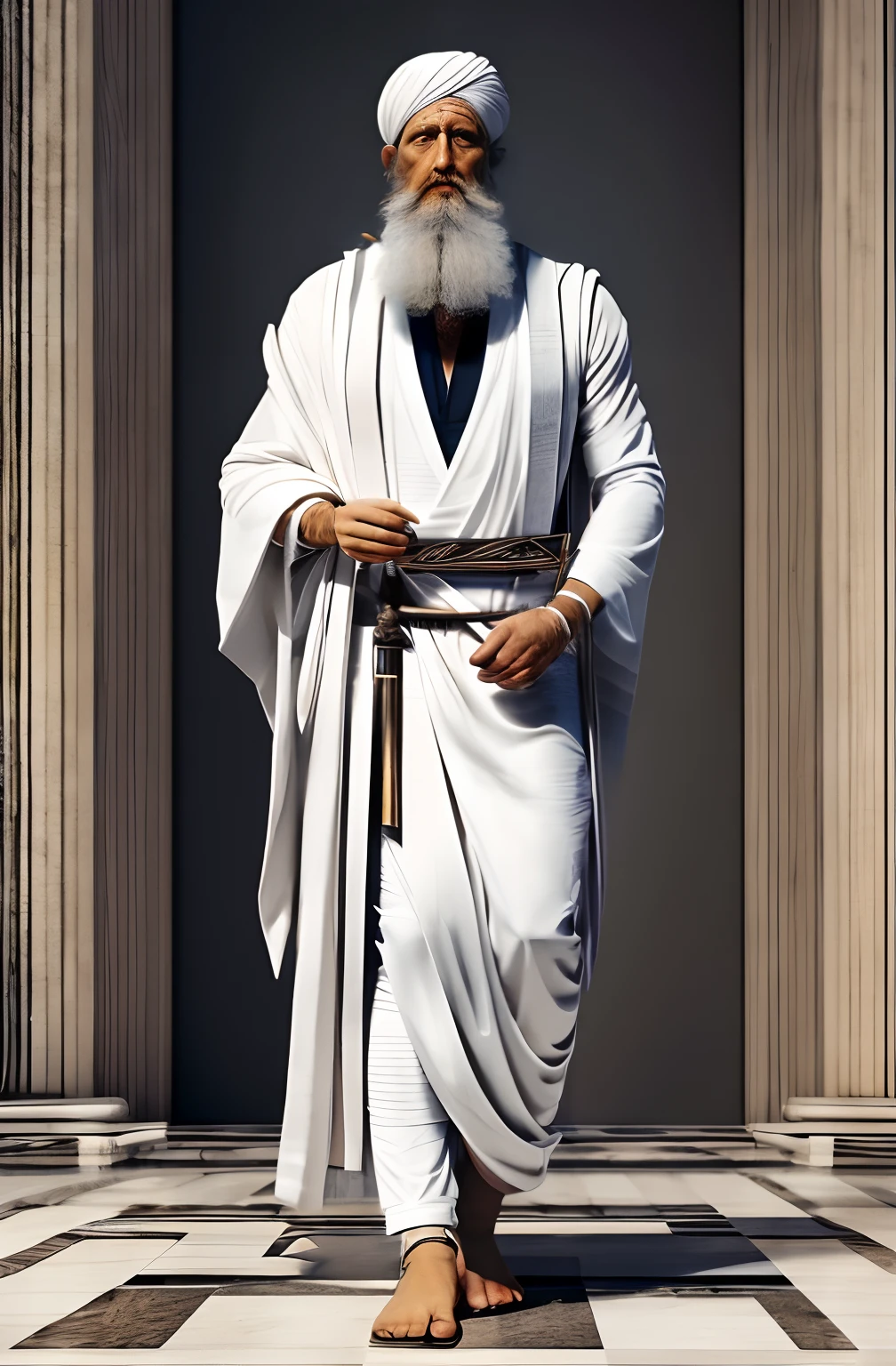 (Pythagoras ) a painting of a man with a beard and a white robe, hermes trismegistus, archimedes, inspired by Theophanes the Greek, pythagorean theorem, gregory euclide, masonic art, inspired by Cedric Seaut (Keos Masons), by Theophanes the Greek, theophanes