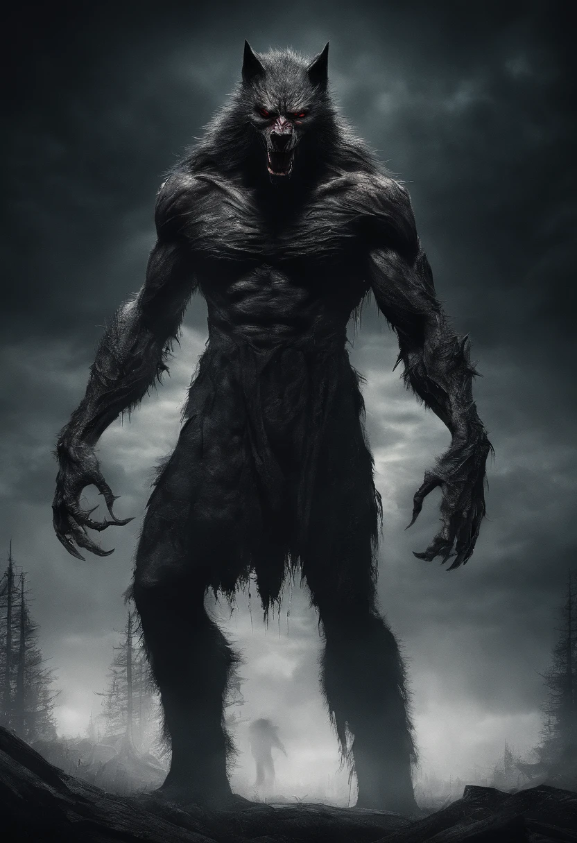 "Horror art depicting a terrifying and nightmarish werewolf creature.", hyper-detailed, realistic, creepy, agressive, "humpbacked pose", agrresive, dynamic, full body