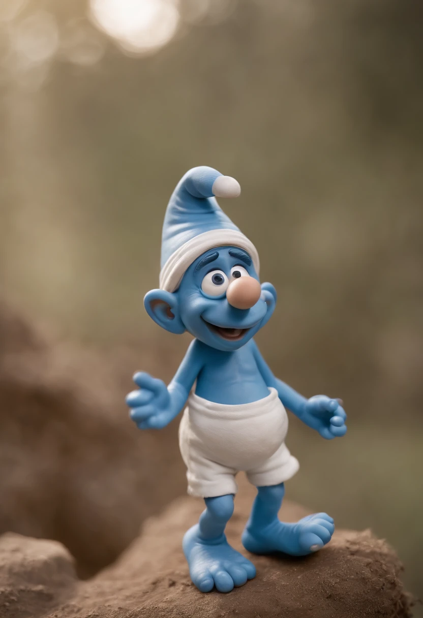 Foto de close-up de um rapaz alegre, rosto pintado estilo smurf, olhando da direita para a esquerda, careca