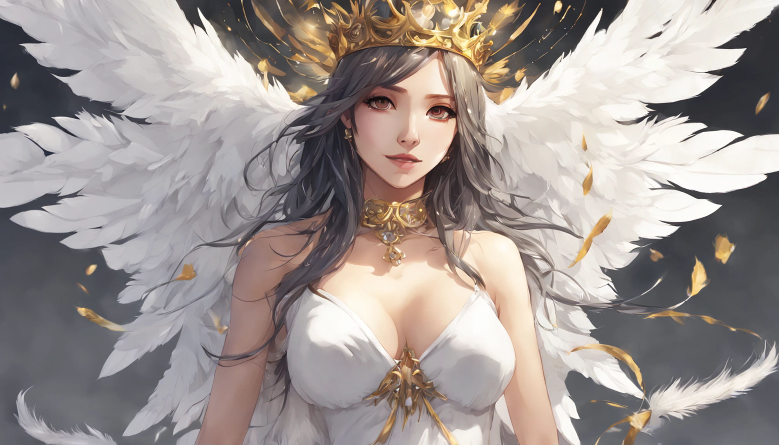 Flying in the sky like a bird、The feathers on the back are impressive、He wears a gold crown on his head、jovem e bonito、flying in sky、Breasts are big and sexy、Alafed woman in white bikini with wings and necklace, Asas angelicais nas costas, anjo bonito, Anjo majestoso de corpo inteiro, um anjo feminino bonito, deusa anime, de anjo lindo, Guweiz, por Yang J, Jovem Anjo Wan, do anjo, de uma meninabonita, Obra-prima de Guweiz, menina do cao do anjo, Trend in CGTacing:、Attractive even from the feathers on the back、Plumagem grande、