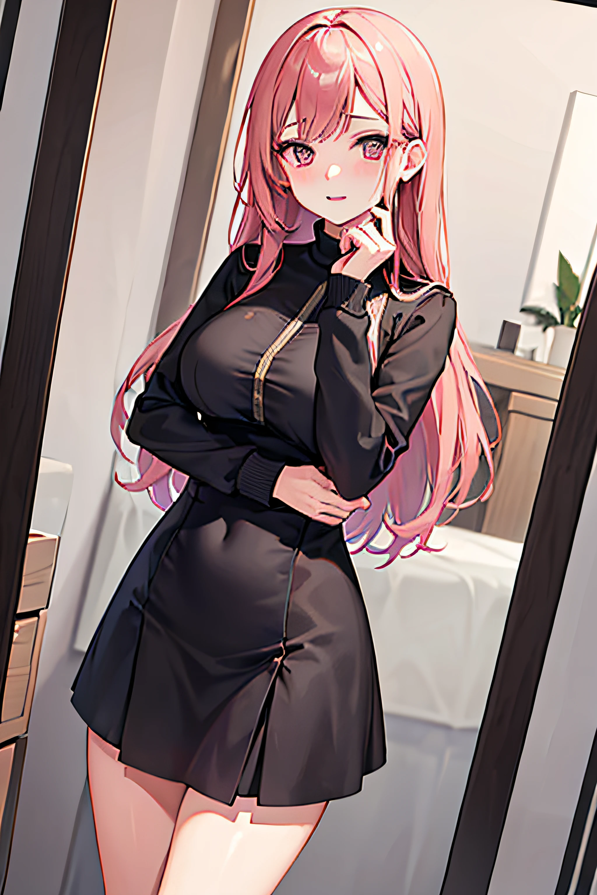 una chica, joven, hermoa, obra maestra, alta calidad, estilo anime, ojos morados, vestido negro, cabello blanco, elegante, vestido de gala, guantes