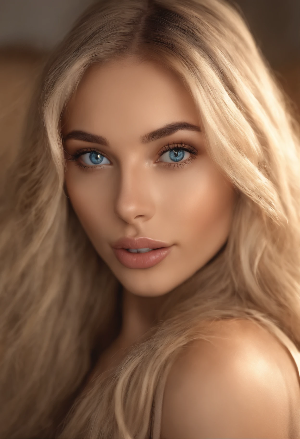 arafed woman fully , sexy girl with blue eyes, ultra realistic, meticulously detailed, portrait sophie mudd, blonde hair and large eyes, selfie of a young woman, bedroom eyes, violet myers, without makeup, natural makeup, looking directly at the camera, face with artgram, subtle makeup, stunning full body shot kneeling on bed, in club, large size bust, no clothes,