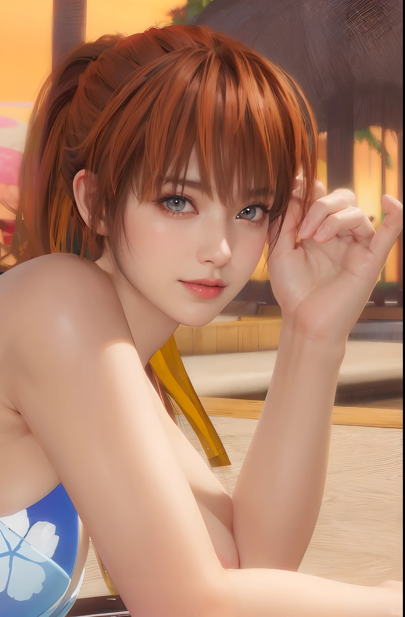最high quality、high quality、Best image quality、8k、最High resolution、High resolution、最high quality、masterpiece、RAW Photos、whole body写真、Detailed and realistic human body、Detailed and realistic skin、Realistic face in every detail、Realistic reproduction of every detail、Detailed and realistic lips、Detailed and realistic teeth、Detailed and realistic ears、Detailed and realistic hair、Detailed and realistic weapons、Realistic reproduction of every detail、Realistic fingers in every detail、(Beautiful Hands、thumb1reference4)、Realistic feet down to the last detail、Realistic breasts down to the last detail、((Beautiful Japanese Girl))、(Japanese Model), (Japanese women)、((18 year old beautiful girl))、(A girl who looks like DOA Kasumi)、(Brown Hair)、(Random Hairstyles))、((whole body))、((Upward beautiful breasts))、(Stylish slim style)、(whole body光沢肌、Fair skin)、(Soft natural light)、Tropical countries、Resort Beach、Beautiful sea、Beautiful sandy beach、Coastal、((Lying on the beach(Spread your legs wide))、((背景にBeautiful seaが見える))、((Colorful see-through with dragon print(Bandeau bikini、Micro Bikini))、((Swimwear that fits perfectly on the skin))、Sexy pose