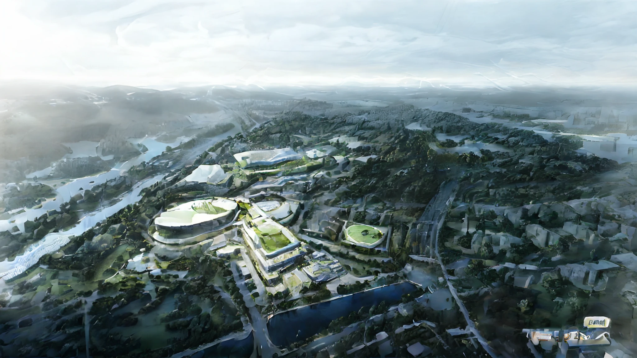 Map of the park with a lake in the middle, zoom out view, conceito, aerial illustration, concept image, clear detailed view, sloped site, artist impression, outlines, Detailed rendering, conceptual drawing, detailed model, conceptual rendering, rendering, modeled, a digital rendering, viewed from bird's-eye, A digital rendering, Artist impression architecture，best qualtiy，architectural photography，photograph realistic，Ultra photo realsisim，ultra - detailed，8k，Cultural center，the street，cinematic photogtaphy，ultra - detailed、ultra - detailed，Ultra photo realsisim、photograph realistic，cinematic ligh，rendering，archdaily，500px，archdairy，designboom，Clean skies，40mm，grassy fields，Clean glass，