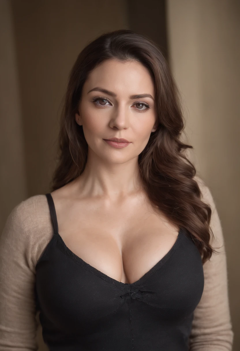45 year old sexy woman very mature woman very pretty well groomed big breasts firm breasts plus size woman round hips very sexy woman photo in tight tight sweater black lingerie glasses full body canon 50mm f1.8