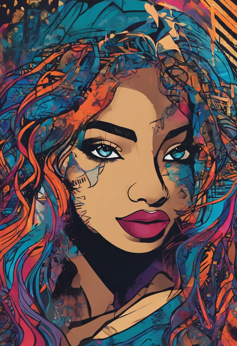 menina bonita Yalitza Aparicio, Retrato de meio comprimento, Cabelo azul brilhante curto e desgrenhado, Sombra negra dos olhos, (Roupas Estilo Urbano:1.2), (Antecedentes da cidade:1.2), Maquiagem escura, Arte Digital, trends on artstation, altamente detalhado, Detalhe fino, intrincado, Belo brilho detalhado, detalhado, cinematiclight, high resolutions, detailed facial features,foco nítido, liso, aesthetic,