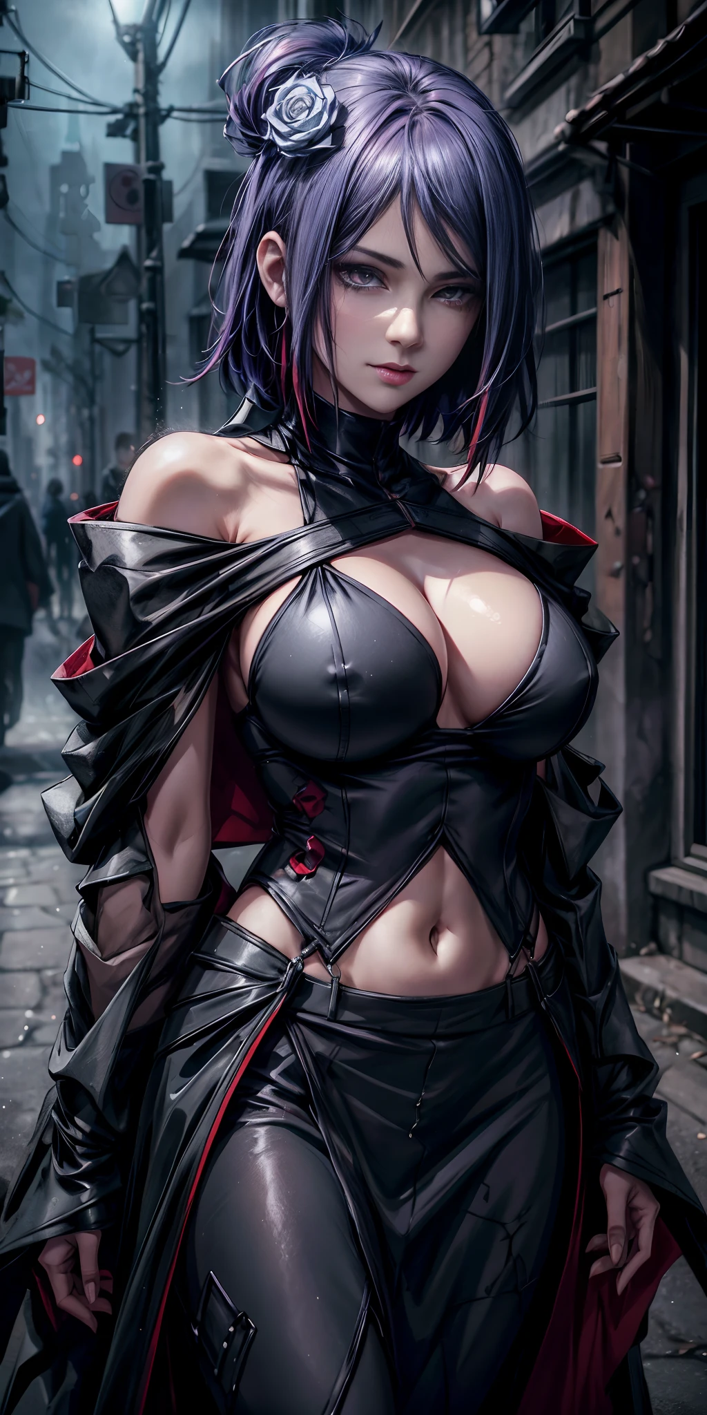 (8K,RAW photos),(best qualtiy),(tmasterpiece),(realisticlying,)(Photorealistic and realistic),(A high resolution),Hyper-detailing,(hentail realism:1.1),beauitful face,
(1female:1.1),Female pervert,perfect natural breast,(looki at viewer),cowboy lens,jpn,
Xiaonan\(Naruto\),(AKATSUKI dark black OUTFIT:1.1),La Brett piercing,(cleavage:1.5),(Off-the-shoulder attire:1.5),ssmile,Be red in the face,Upper body photo
Dark red hair,(Flying dragons:1.5)
profesional lighting、photon maping、physically-based renderingt、
Dark theme,