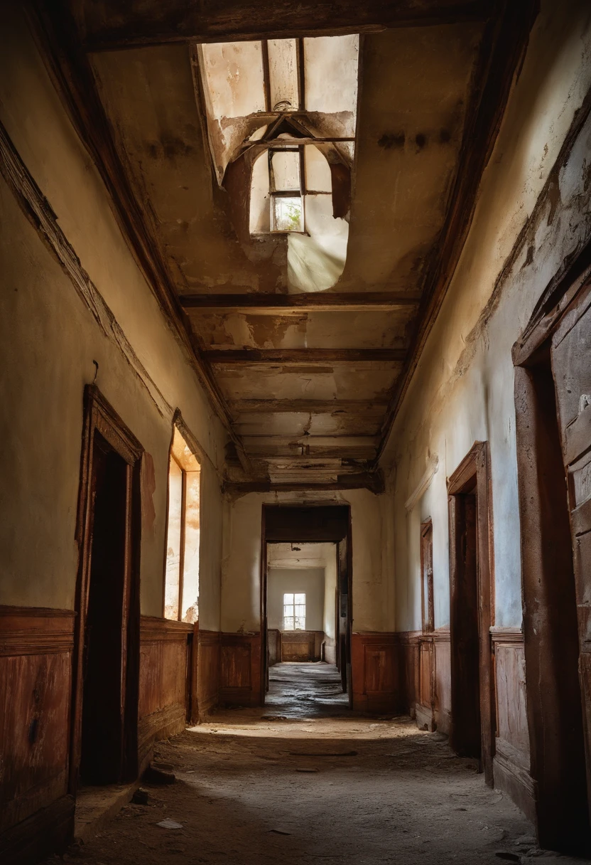 A ghost town with abandoned buildings and a mysterious atmosphere, um antigo saloon do Velho Oeste, destacando a arquitetura do passado, A photo of ruined buildings, Emphasizing the Decay of Ghost Towns, A deserted road leading to the ghost town, Conveying the feeling of isolation, um livro aberto, simbolizando a busca por conhecimento sobre o tema.