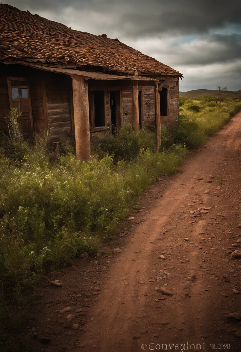 A ghost town with abandoned buildings and a mysterious atmosphere, um antigo saloon do Velho Oeste, destacando a arquitetura do passado, A photo of ruined buildings, Emphasizing the Decay of Ghost Towns, A deserted road leading to the ghost town, Conveying the feeling of isolation, um livro aberto, simbolizando a busca por conhecimento sobre o tema.