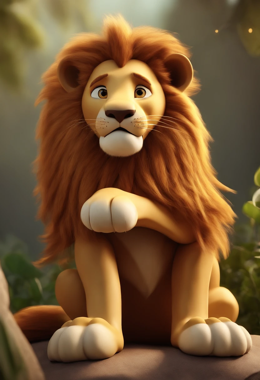 Good cartoon lion for children's cartoons on white background, poorly fed lion, malnourished lion.