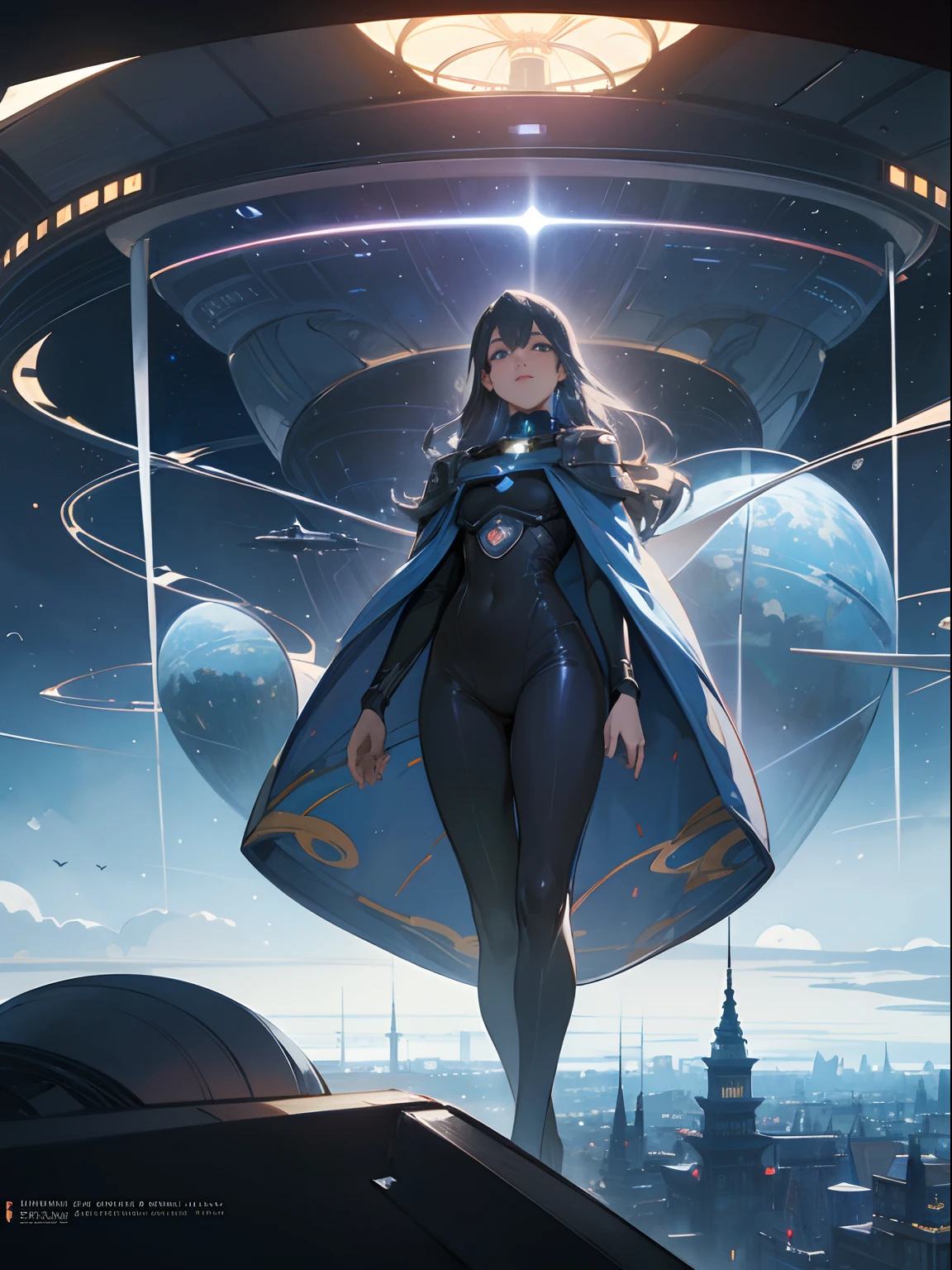Daniel Dos Santos, François Schuiten, Surreal, mysterious, bizarre, fantastical, fantasy, Sci-fi, Japanese anime, solo girl perfect voluminous body, dreams of architecture, Dymaxion habitation machine, Gantz construction, space architecture technology, energy, spacecraft and space stations, orbital elevator, hyper detailed masterpiece high resolution definition quality depth of field cinematic lighting