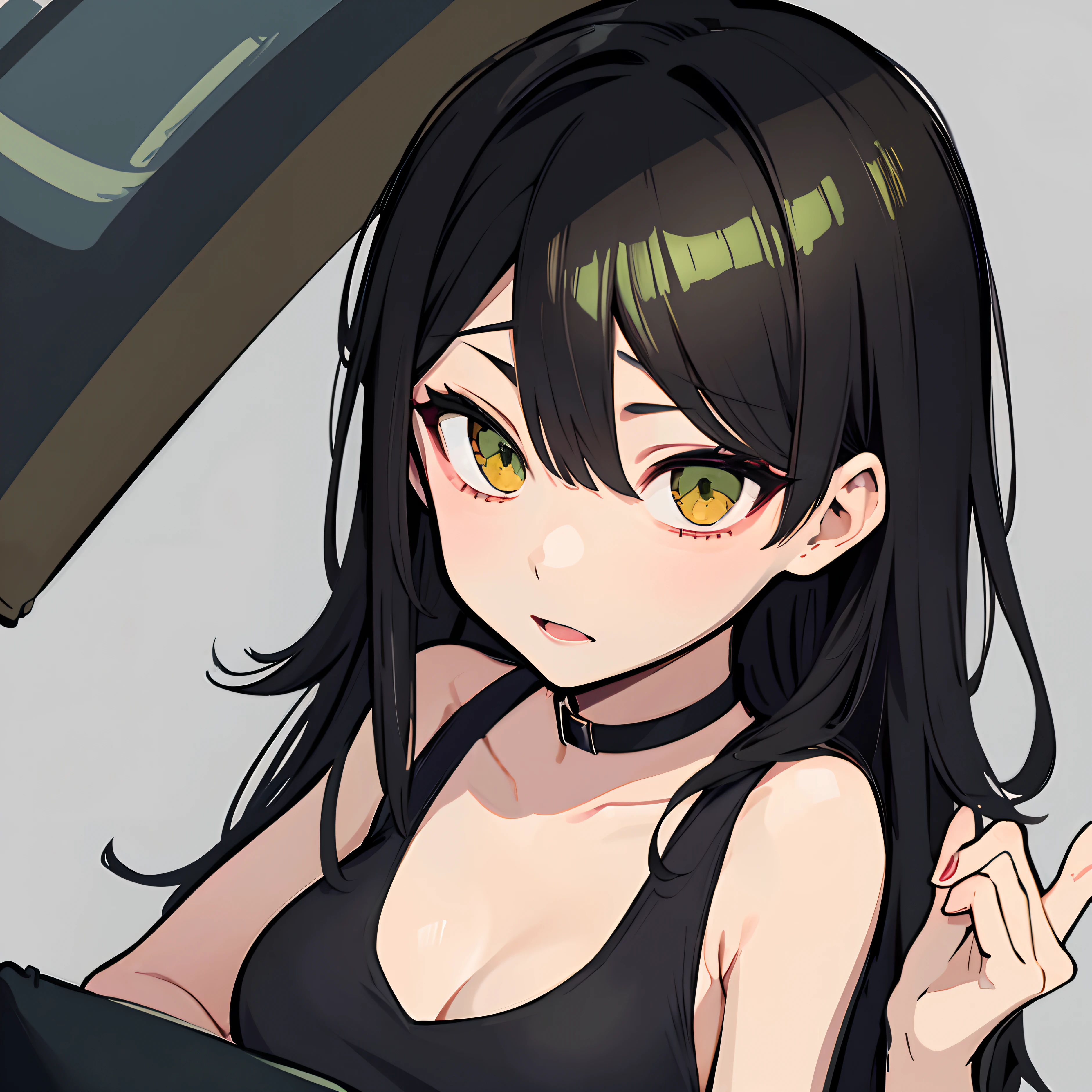 Haikyuu girl with black long hair and bangs. With green eyes.