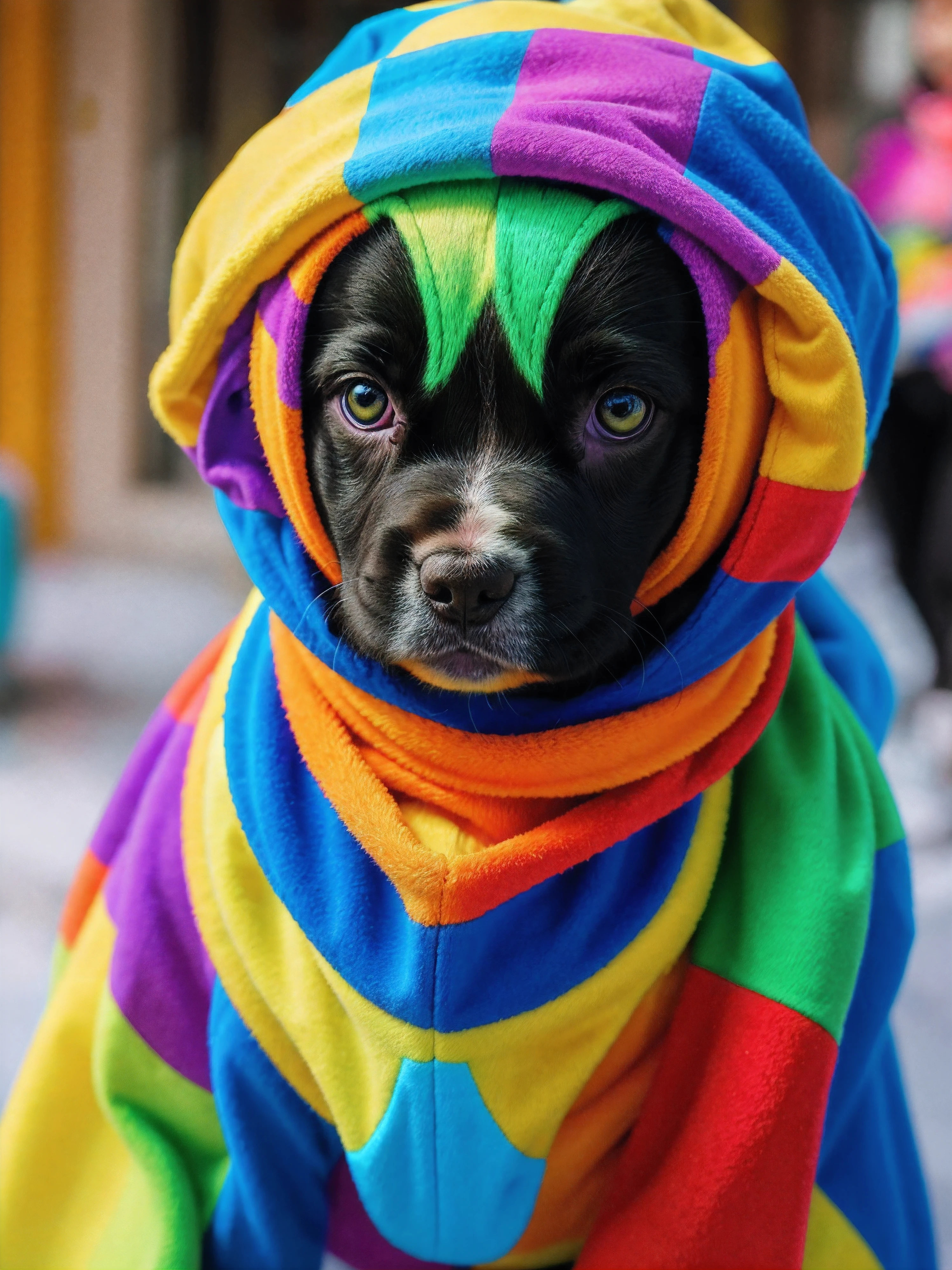 A cute puppy wearing a winter hat and scarf, fantasy, cartoon, Disney, pixar, colorfull vibrant,Very bright, ULTRA COLOR,deep color,color , Digital painting, colorful,vibrant,vibrant, vivid color,colorgrading,post-processing,captured in vivid colors,David LaChapelle, highly detailed digital painting, a photorealistic painting, art photography,colorfull vibrant,Very bright surroundings, full color,color full,color vibrant,Intense colors ,HDR,Bright Colors, high definition, lighting, depth of field, hyper realistic, vivid, 8k, ultra realistic, sharp focus,