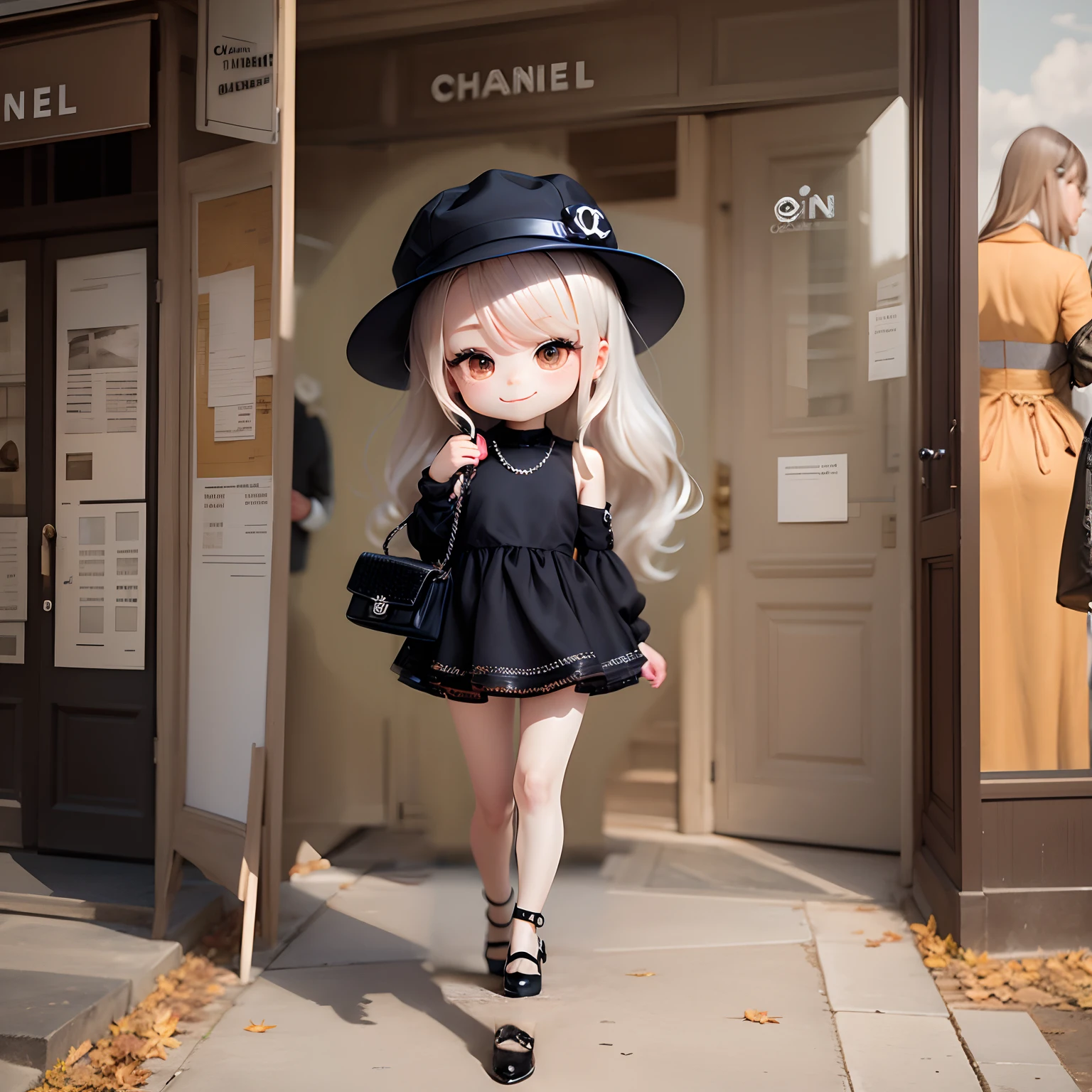 Exhibition of new pieces of Chanel autumn dresses and bags