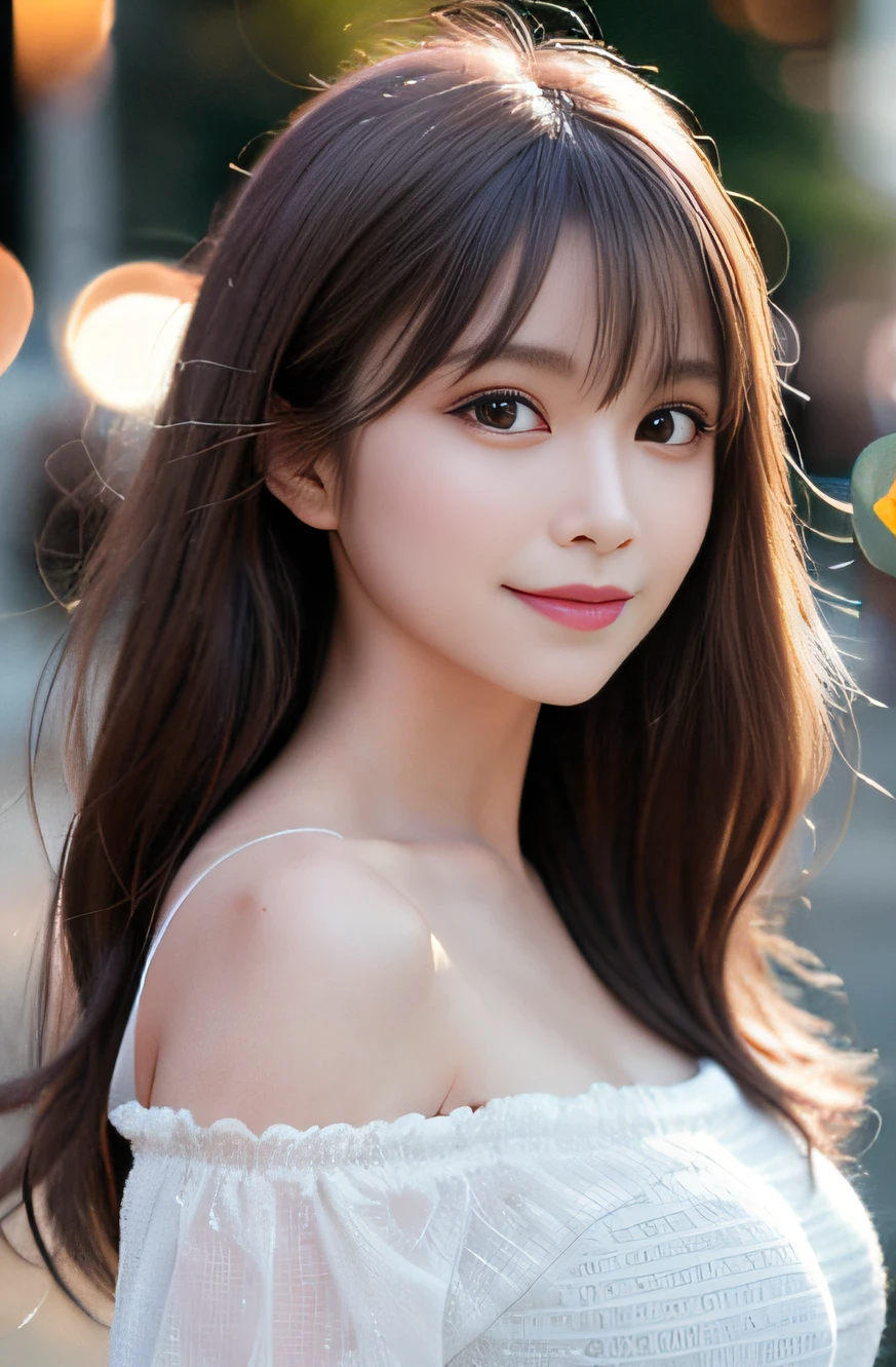 best quality, focus on the eyes, soft light, Using a reflector to brighten the face, (depth of field), ultra high res, (photorealistic:1.4), RAW photo, (bokeh:1.4),
1girl, japanese women, cute, (happy smile:1.1), dark brown hair, medium breasts, small nostrils, (looking at viewer:1.2), (full body:1.3),