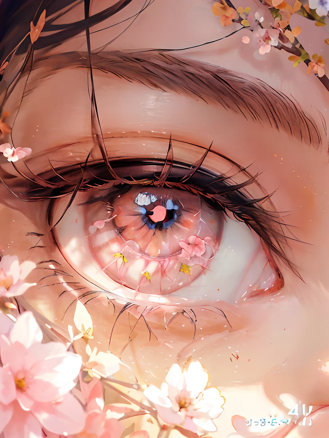 Anime has flowers and leaves on its eyes, Detailed digital anime art, Black pupils，Black eyes，Black flowers，Ultra-fine eyes, Stunning anime face portrait, Anime art wallpaper 4 K, Anime art wallpaper 4k, hyper detail eyes, style of anime4 K, Beautiful digital artwork, beautidful eyes, Super detailed eyes, anime vibes, Beautiful detailed eyes, detailed anime art, Beautiful and detailed eyes