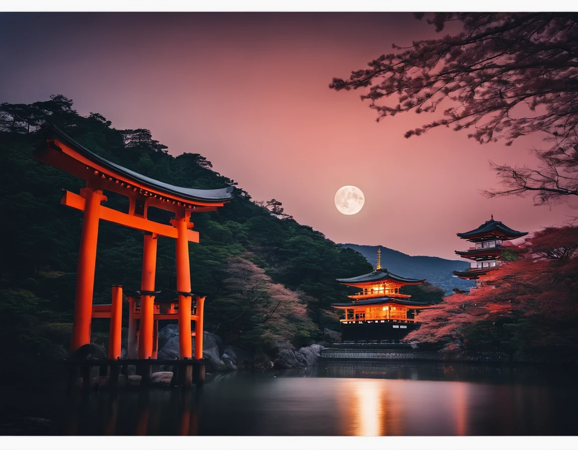kyoto There is a staircase at the back of the cityscape.、You can see the torii gate above it, and there is a shrine further back. fullmoon