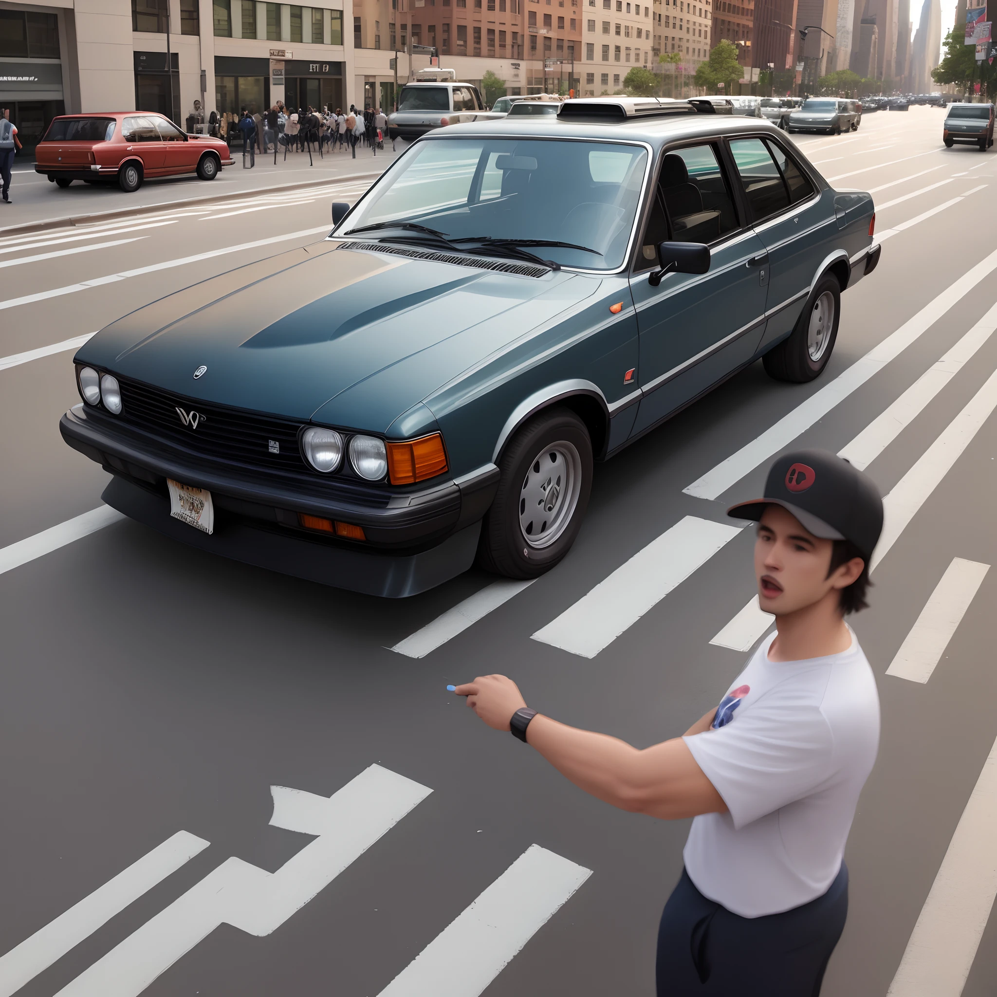Um belo carro de corrida de rua esportivo modelo abis 1990 estacionado em uma rua de nova york