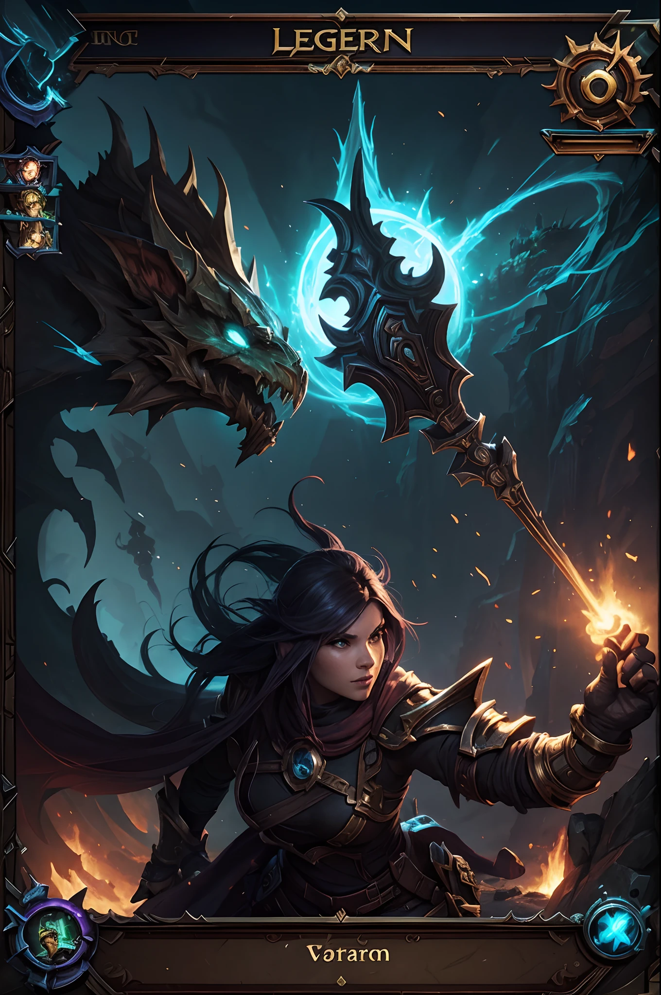 Sci fi, Card game, warrior, League of Legends character, League of Legends concept art, splash art, League of Legends splash art, official splash art, League of Legends art, League of Legends character art, League of Legends , League of Legends Splashart, skill power, concept art, best quality, detailed, best quality, high quality, High details, A close-up of a menu with a fantasy adventure theme background, Dungeons & Dragons RPG concept fantasy art and various icons, game interface, game interface, Game HUD, Game UI asset design, UI board, item art, Game icon asset, stylized game icon, Game style Hearthstone color, HUD health bar, PC screenshot, game screen, detailed screenshot, no volcano, game overlay, ...png, NO PREVIEW