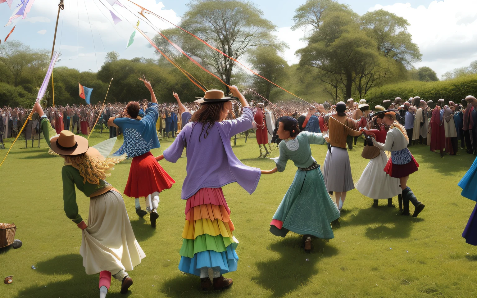 Araffes em um campo com um grupo de pessoas ao redor, fairy circle, fairy dancing, todo mundo se divertindo, The crowd flees the village, Directed by: Peter Prendergast, fadas re-rafaelitas, Directed by: Alison Watt, Directed by: Edward Corbett, Directed by: Helen Stevenson, com telas e sedas, Directed by: Robert Brackman, dancing a jig, festival, Fadas