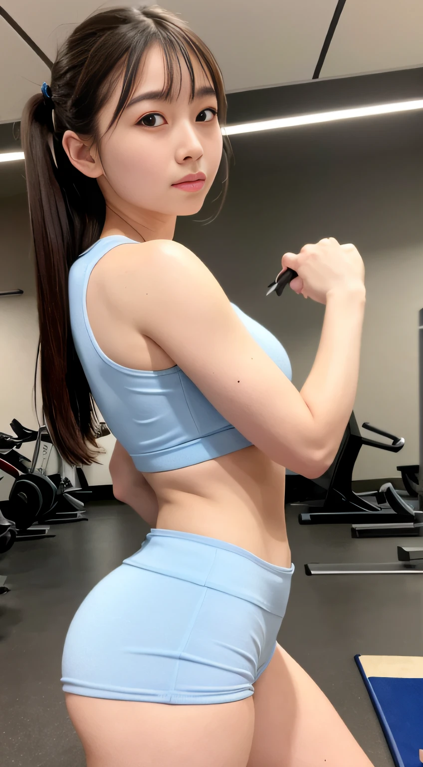 hightquality、masterpiece、ultra res、a beauty girl、Beautiful girl face、cute girl face、、school gym、Wearing gym clothes、full bodyesbian、Famous actresses of Japan、very beautiful face、A sexy