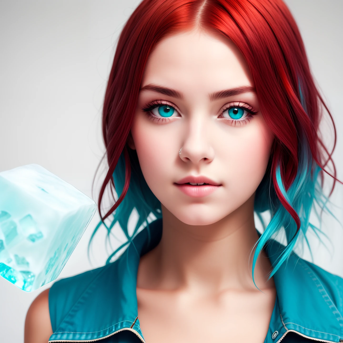 Girl with white and red hair and turquoise eyes, and can control ice