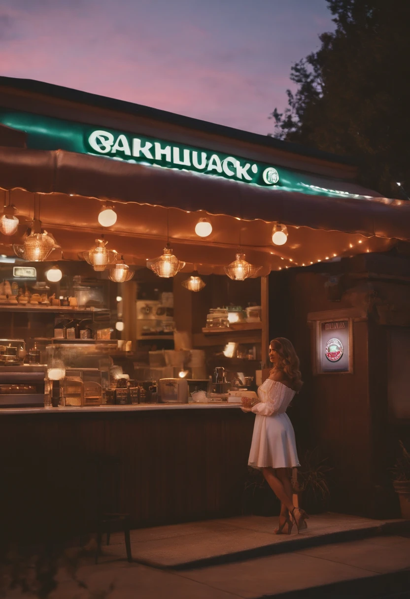 (lana del rey, music icon, vintage vibes, dreamy atmosphere, melancholic mood, retro aesthetic) and nicki minaj, starbucks,